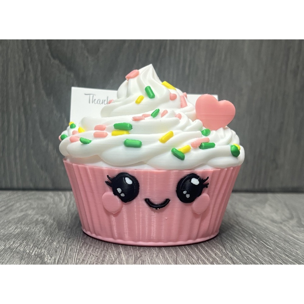 Cute Kawaii Cupcake‎ w/Sprinkles & Heart 3D Printed Business Card Holder Bakery
